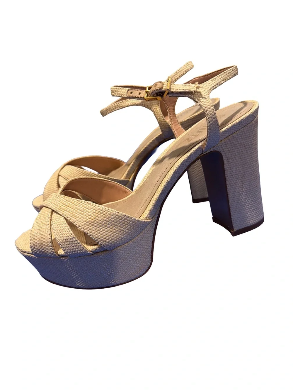 SCHUTZ KEEFA Natural Block Heel Platform Sandal with Ankle Strap, Size 8 NWT